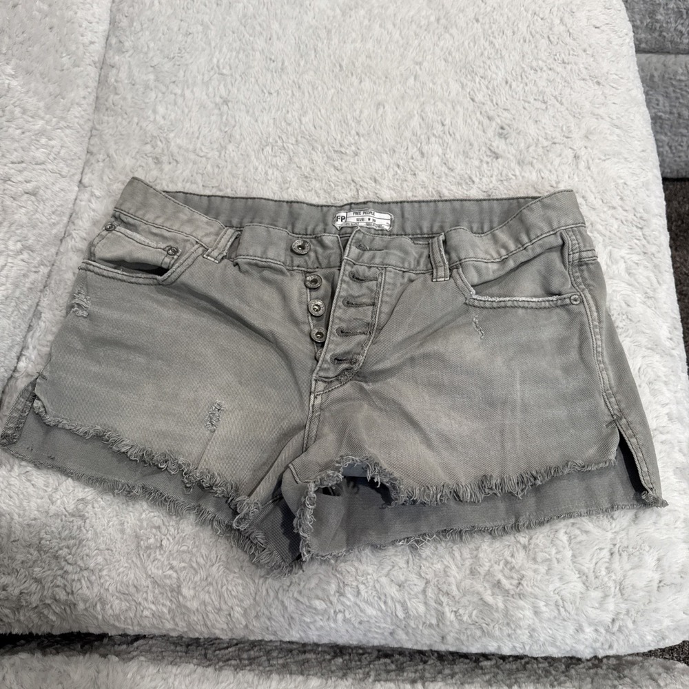 Free People Runaway Slouchy Denim Gray Green Button Fly Shorts Cutoffs Size 29
